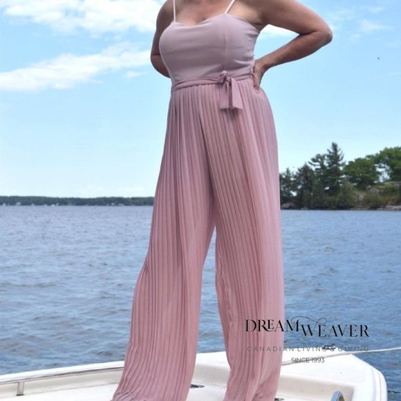 Angela Mara Pants - Strappy Maxi Pleated Jumpsuit | Blush Pink